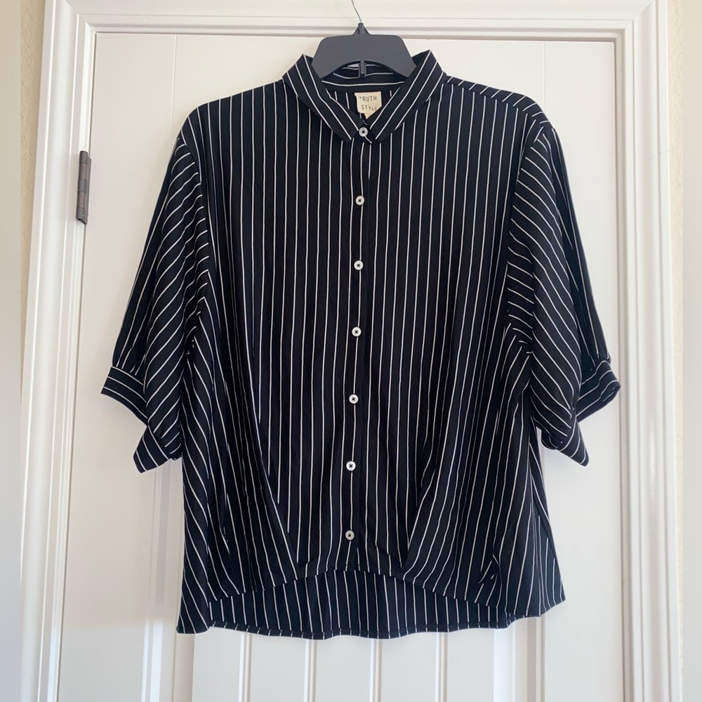 Truth + Style Jacquard Yarn Dyed Button-Front Strip Shirt NWOT XL